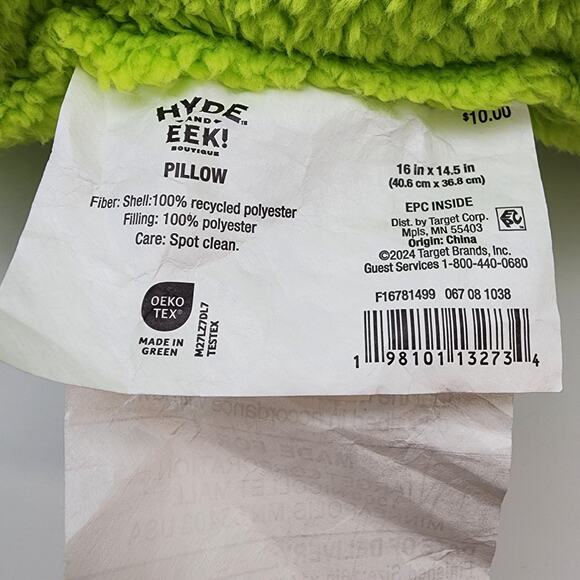 Pumpkin Shaped Pillow Green Faux Shearling Halloween Decor 14x16" Hyde and EEK - Picture 3 of 5